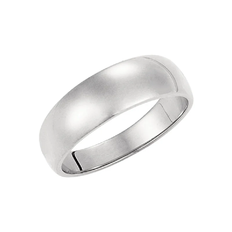 6mm Half Round Tapered Wedding Band in 14k White Gold