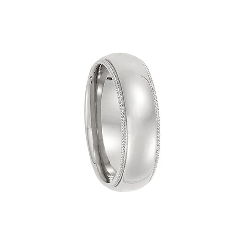 6mm Light Milgrain Edge Comfort Fit Domed Band in Platinum