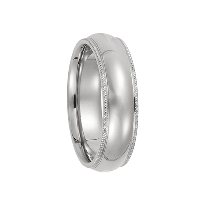 6mm Milgrain Edge Comfort Fit Domed Band in Platinum