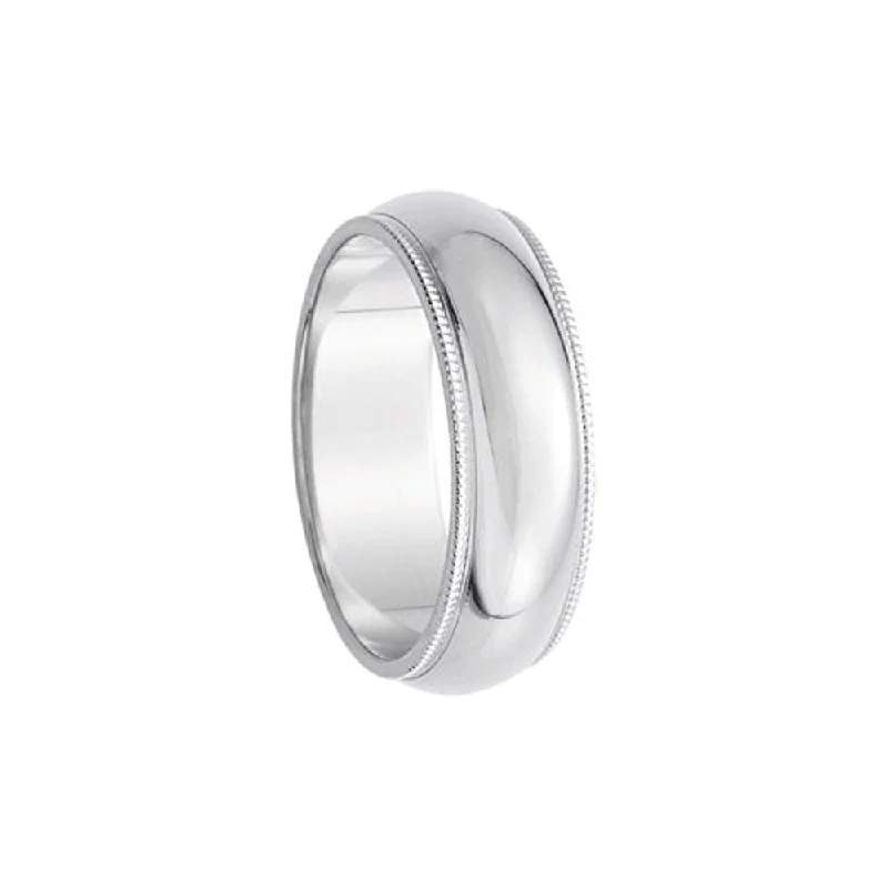 6mm Milgrain Edge Domed Band in 14k White Gold