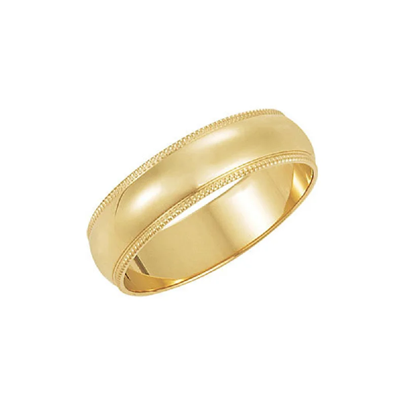 6mm Milgrain Edge Domed Light Band in 14k Yellow Gold