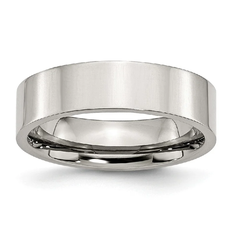 6mm Polished Stainless Steel Flat Comfort Fit Wedding Band