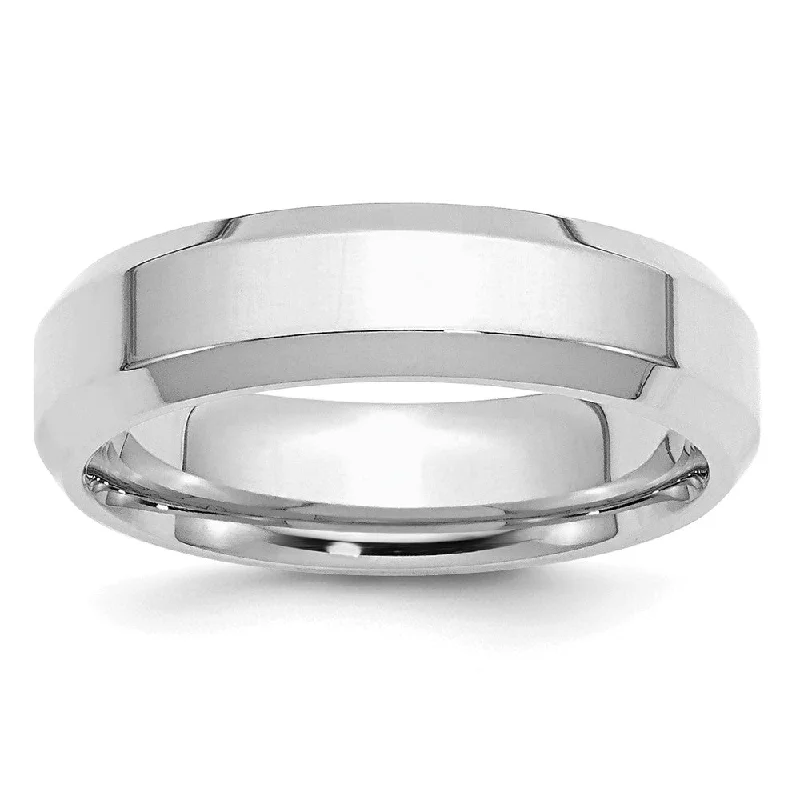 6mm Rhodium Plated Sterling Silver Beveled Edge Comfort Fit Band