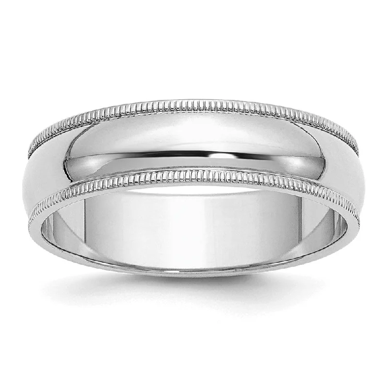 6mm Rhodium Plated Sterling Silver Milgrain Standard Fit Band