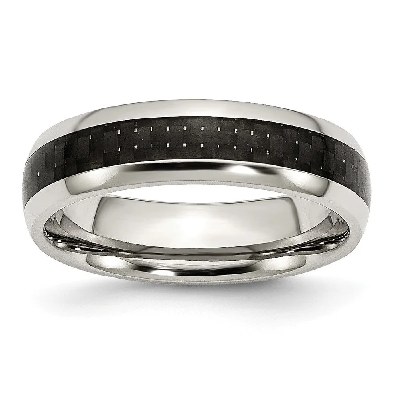 6mm Stainless Steel and Black Carbon Fiber Domed Band