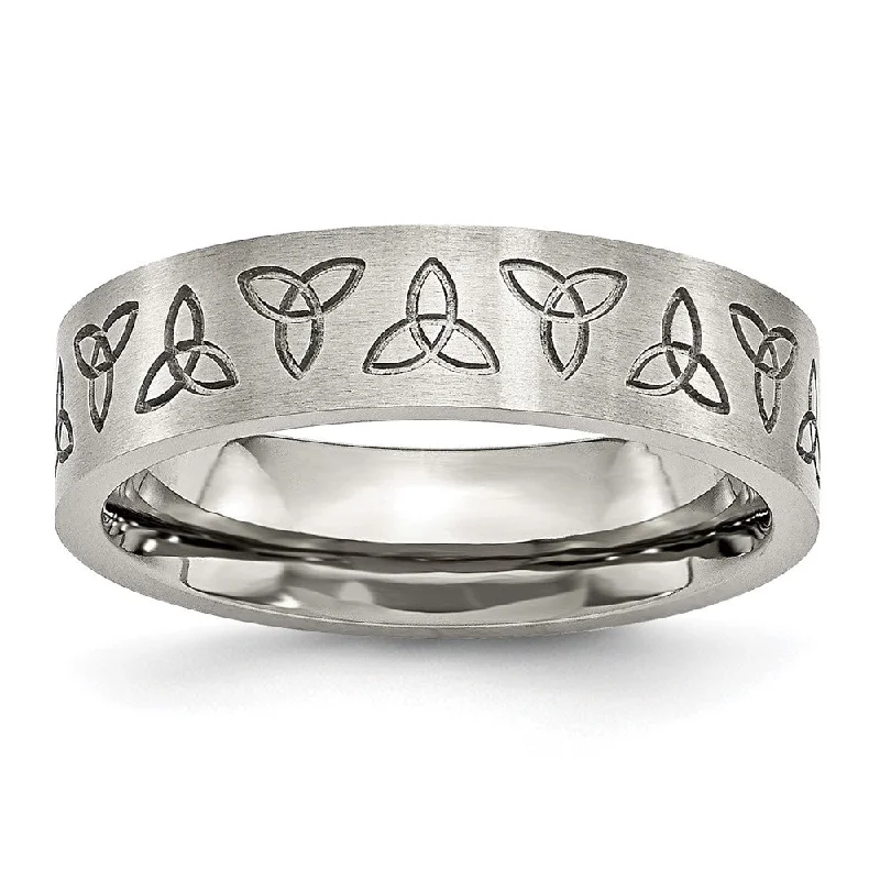 6mm Stainless Steel Brushed Trinity Symbol Standard Fit Band