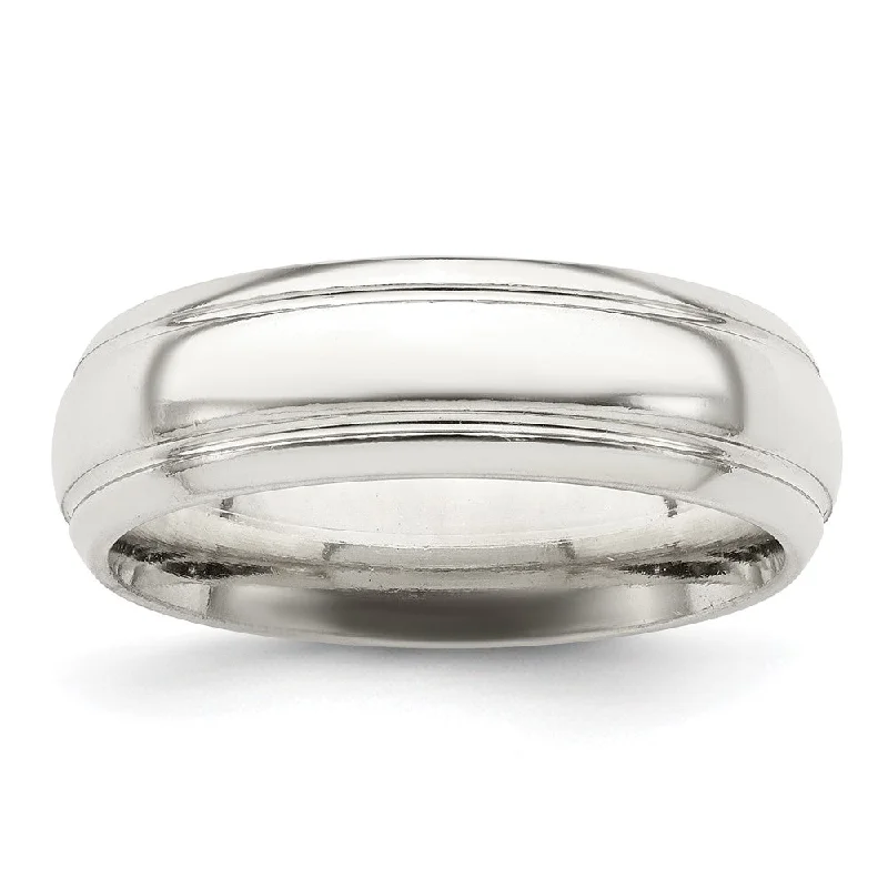 6mm Sterling Silver Domed Grooved Beveled Edge Standard Fit Band