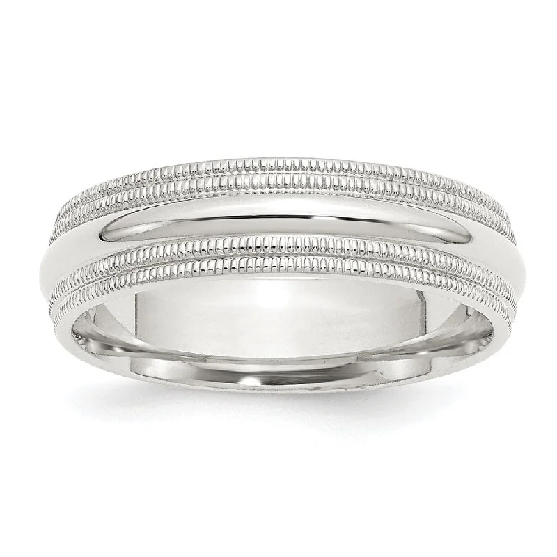 6mm Sterling Silver Double Milgrain Edge Comfort Fit Band