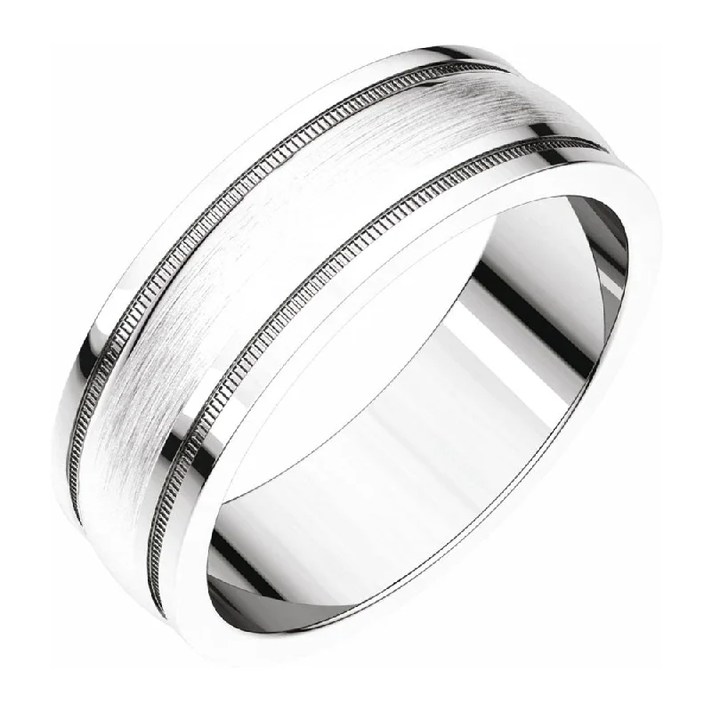 6mm Continuum Sterling Silver Flat Milgrain Satin Comfort Fit Band