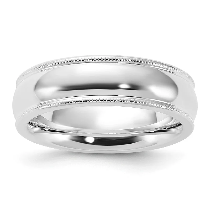 6mm Sterling Silver Half Round Milgrain Comfort Fit Band