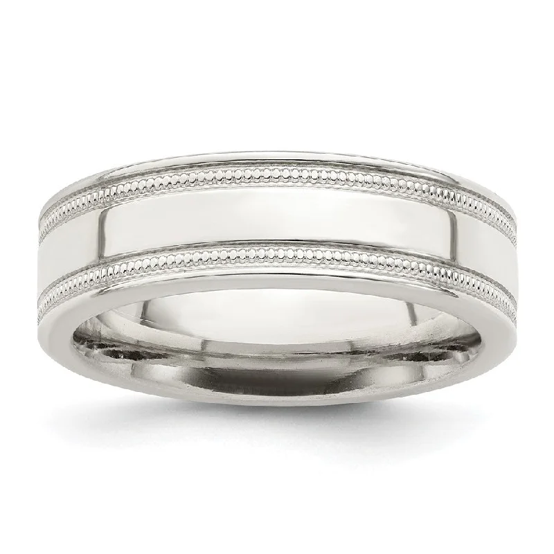 6mm Sterling Silver Light Weight Polished Milgrain Grooved Edge Band