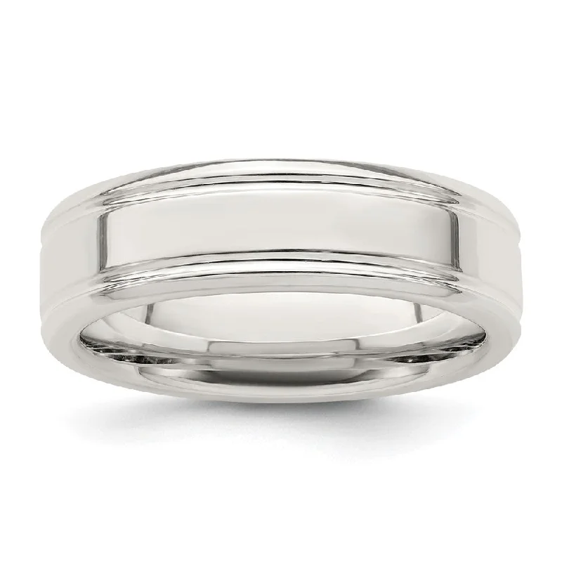 6mm Sterling Silver Polished Flat Grooved Edge Standard Fit Band