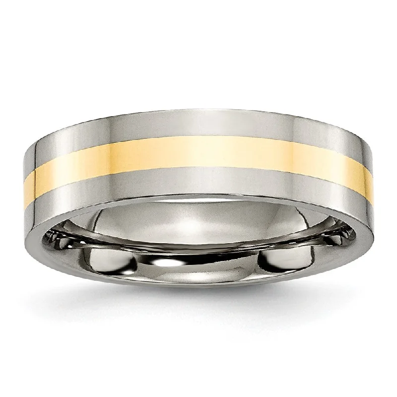 6mm Titanium & 14k Gold Inlay Flat Polished Standard Fit Band