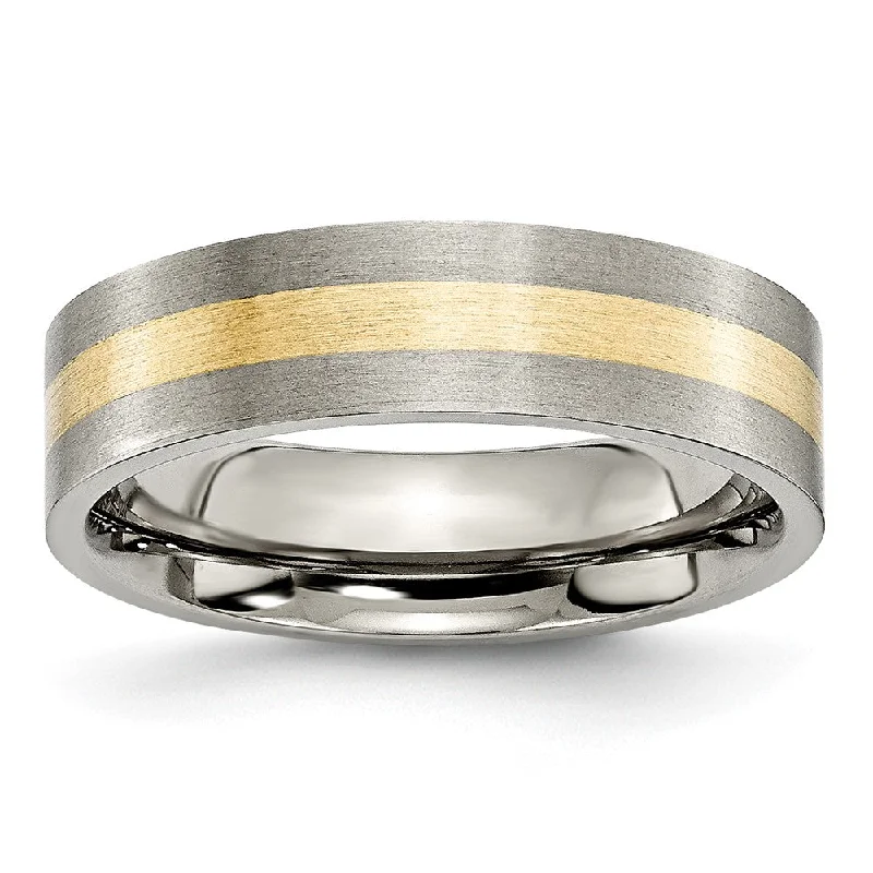 6mm Titanium & 14k Gold Inlay Flat Satin Standard Fit Band