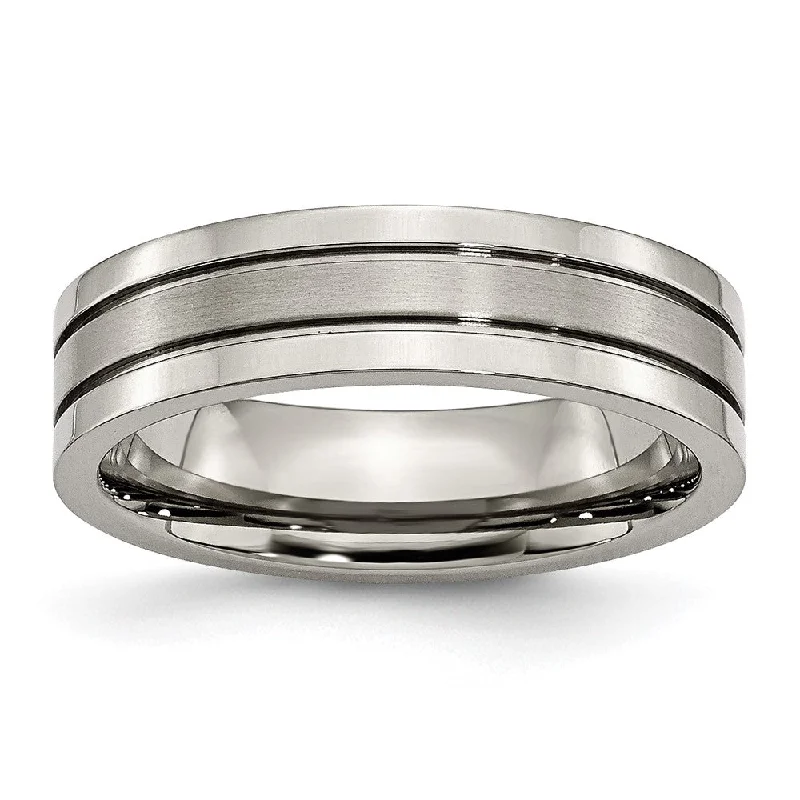 6mm Titanium Brushed Center Grooved Standard Fit Band