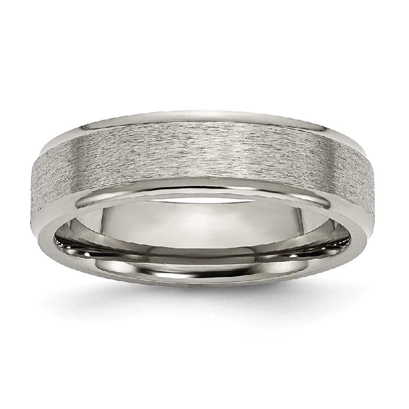 6mm Titanium Brushed Flat Ridged Edge Standard Fit Band