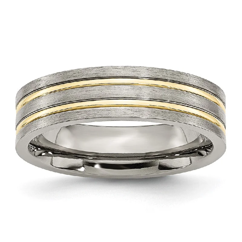 6mm Titanium Gold Tone Plated Grooved Flat Standard Fit Band