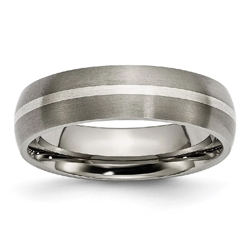 6mm Titanium & Sterling Silver Inlay Brushed Domed Band