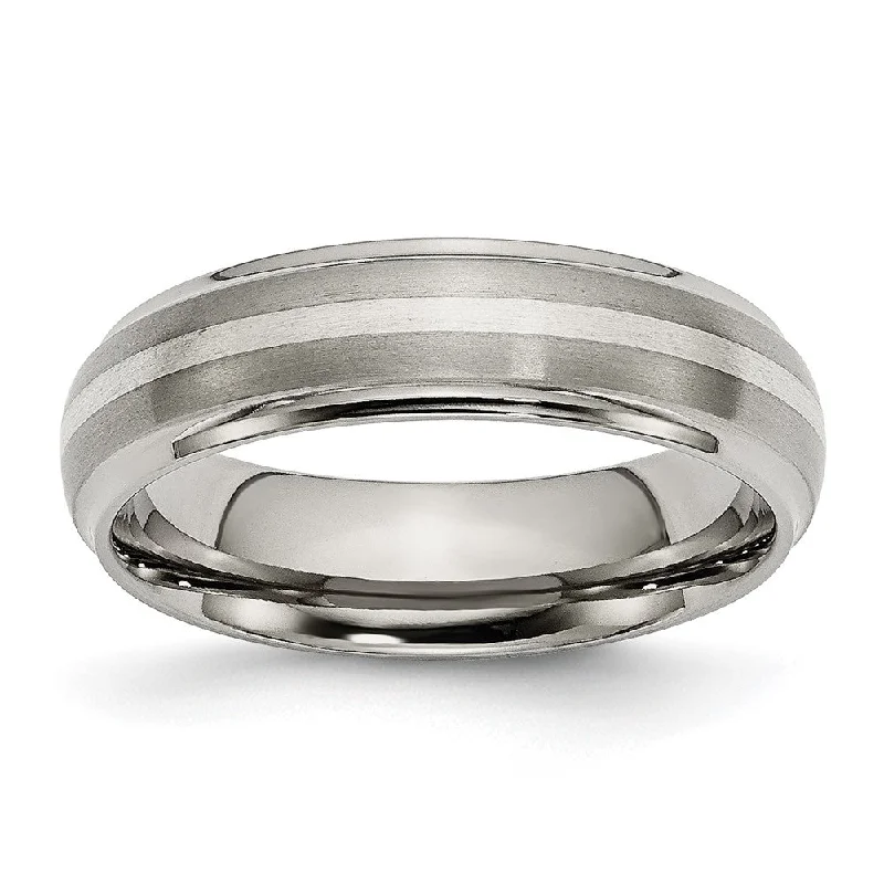 6mm Titanium & Sterling Silver Ridged Edge Standard Fit Band