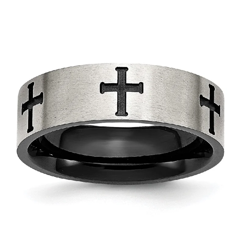 7mm Stainless Steel Brushed & Black Plated Recessed Cross Band