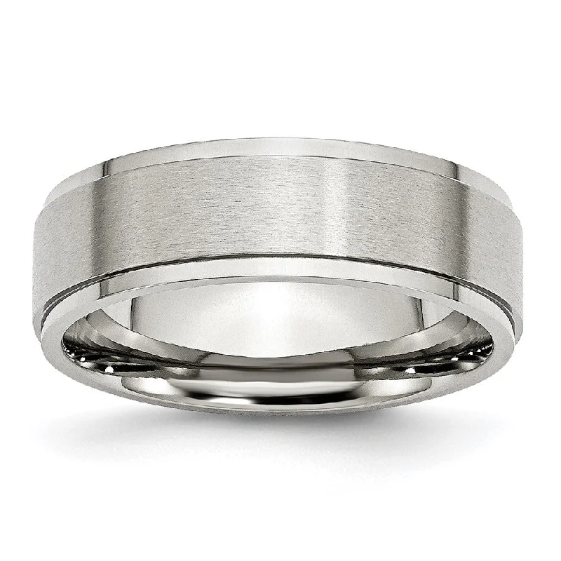 7mm Stainless Steel Brushed Center Ridged Edge Standard Fit Band