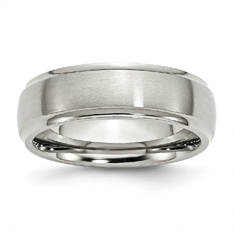 7mm Stainless Steel Brushed Domed Polished Ridged Edge Band