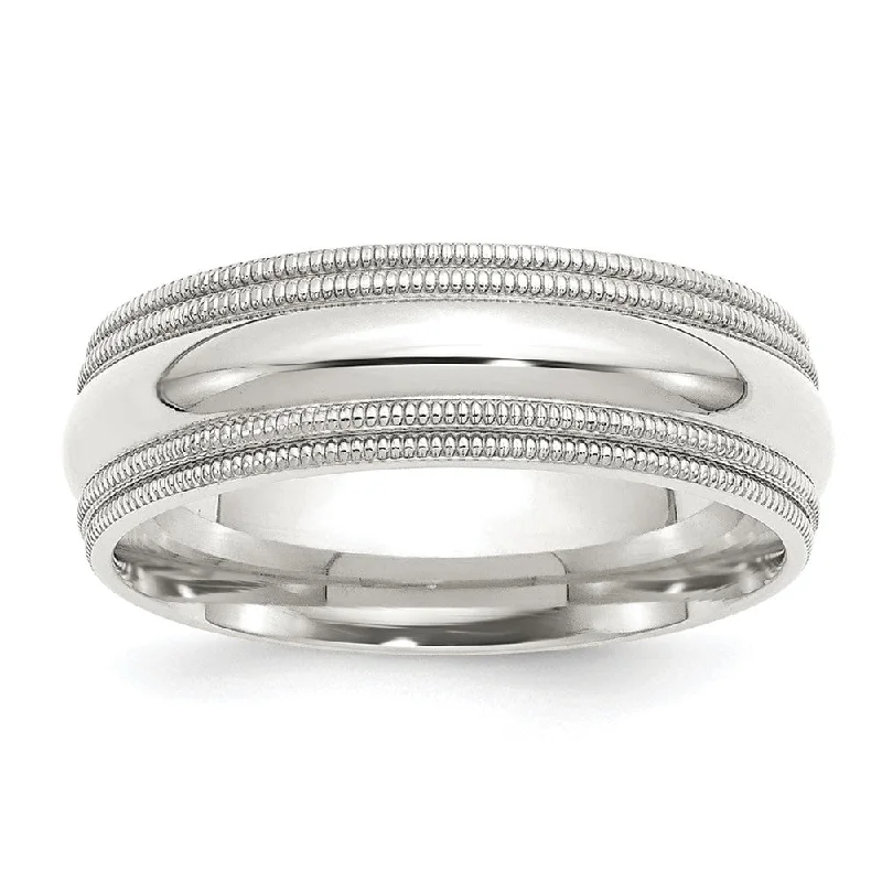 7mm Sterling Silver Double Milgrain Edge Comfort Fit Band