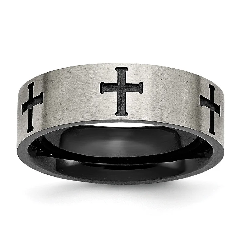 7mm Titanium Brushed & Black Plated Cross Standard Fit Band