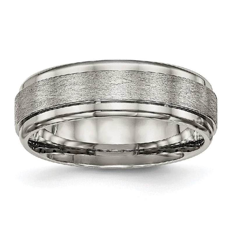 7mm Titanium Brushed Flat Ridged Edge Comfort Fit Band