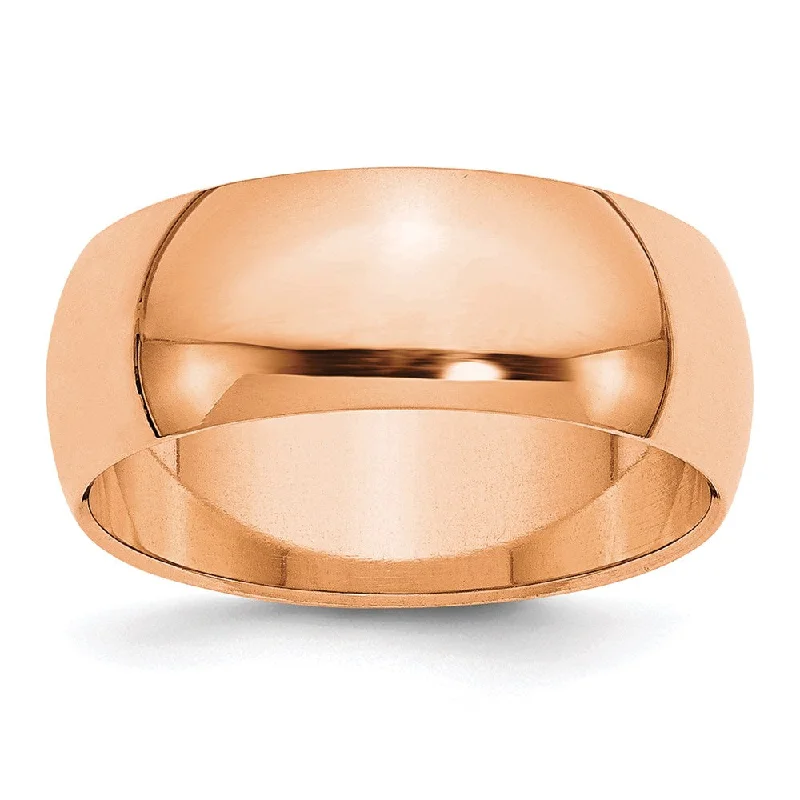 8mm 14K Rose Gold Light or Standard Wgt Half Round Standard Fit Band