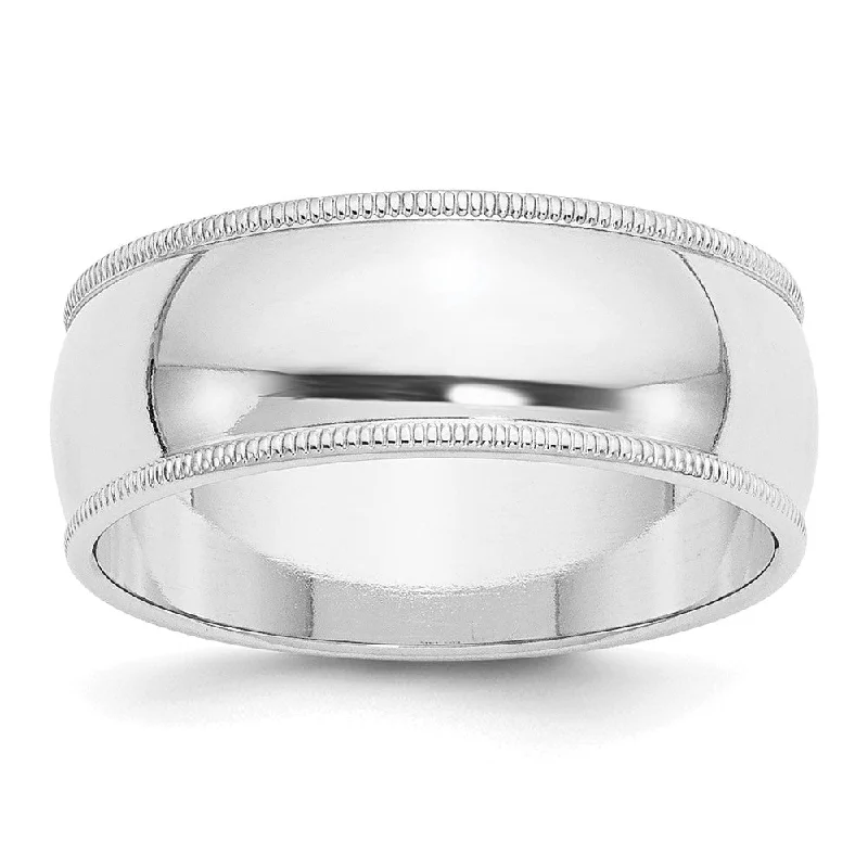 8mm 14K Yellow or White Gold Half Round Milgrain Standard Fit Band