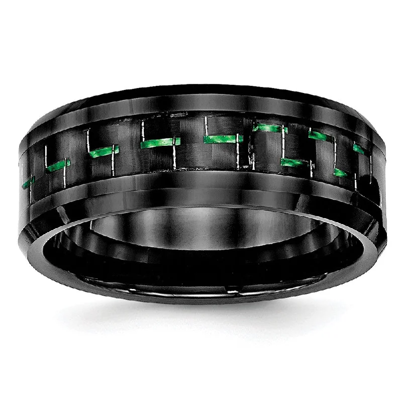 8mm Black Ceramic Green Carbon Fiber Beveled Comfort Fit Band