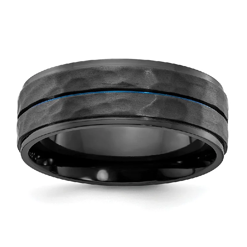 8mm Black Zirconium & Blue Plated Brushed & Hammered Band