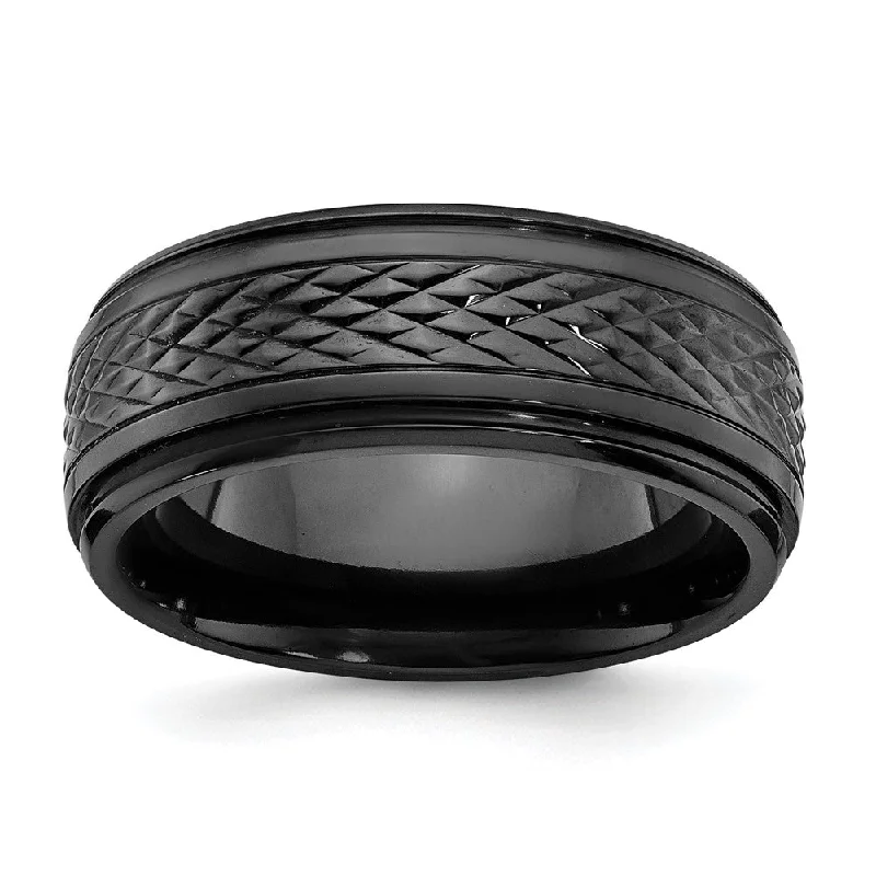 8mm Black Zirconium Textured & Ridged Edge Standard Fit Band