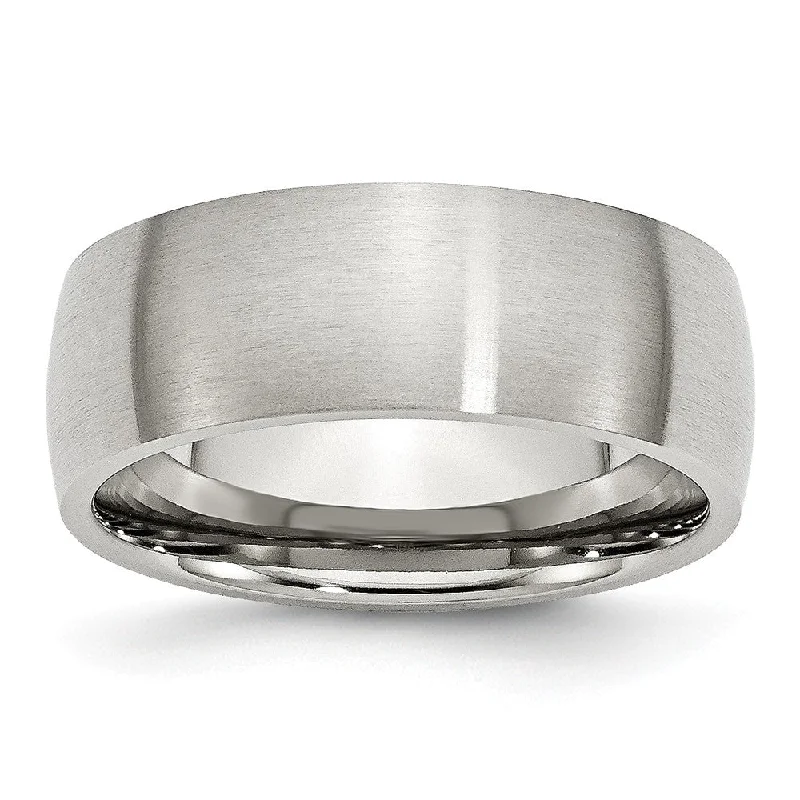 8mm Brushed Domed Comfort Fit Band in Stainless Steel