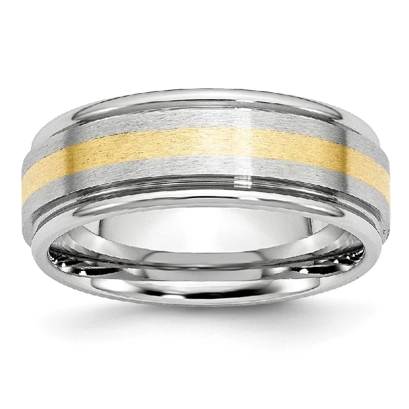 8mm Cobalt & 14K Gold Inlay Satin & Polished Grooved Ridged Band