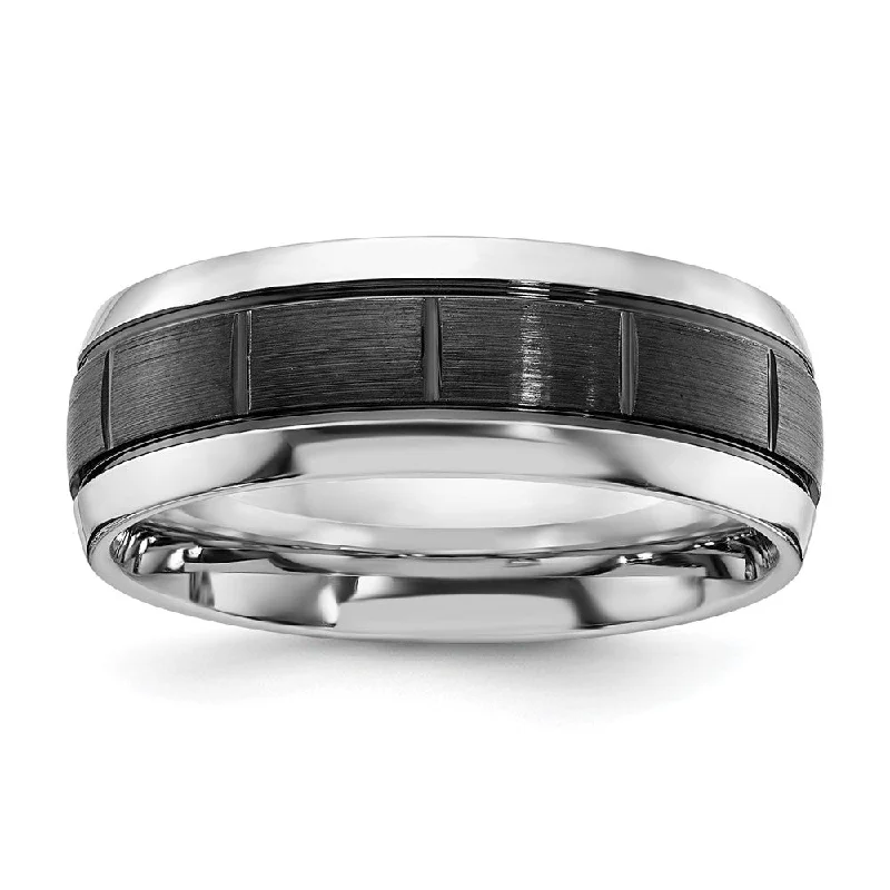 8mm Cobalt Black Plated Brushed Grooved Center Standard Fit Band