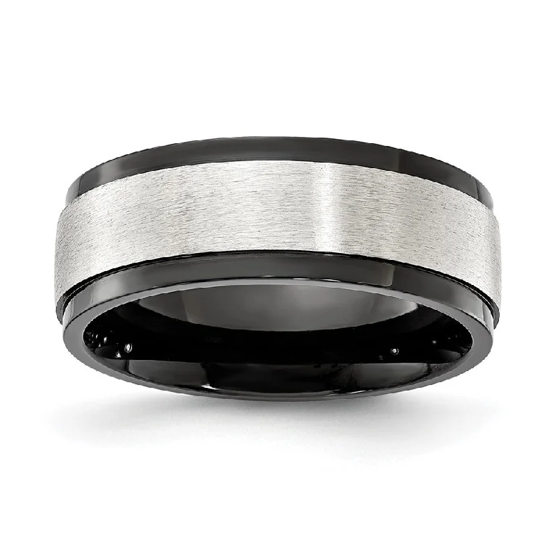 8mm Cobalt Black Plated & Brushed Ridged Standard Fit Band