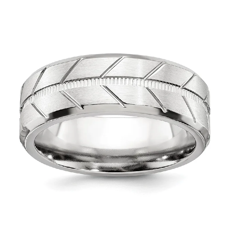 8mm Cobalt Brushed & Polished Grooved & Beveled Standard Fit Band