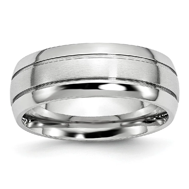 8mm Cobalt Polished & Satin Double Grooved Comfort Fit Band