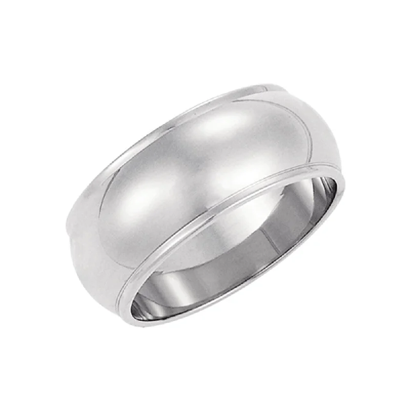 8mm Half Round Ridged Edge Band in 14k White Gold