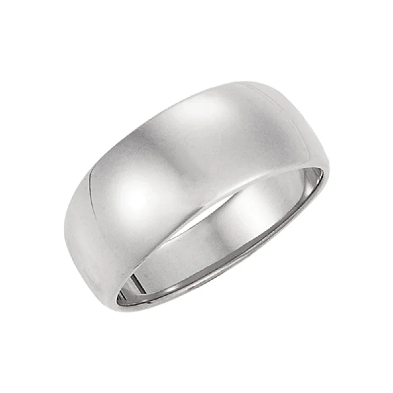 8mm Half Round Tapered Wedding Band in 14k White Gold