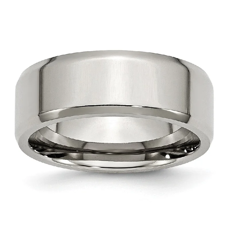 8mm Polished Beveled Edge Comfort Fit Stainless Steel Band