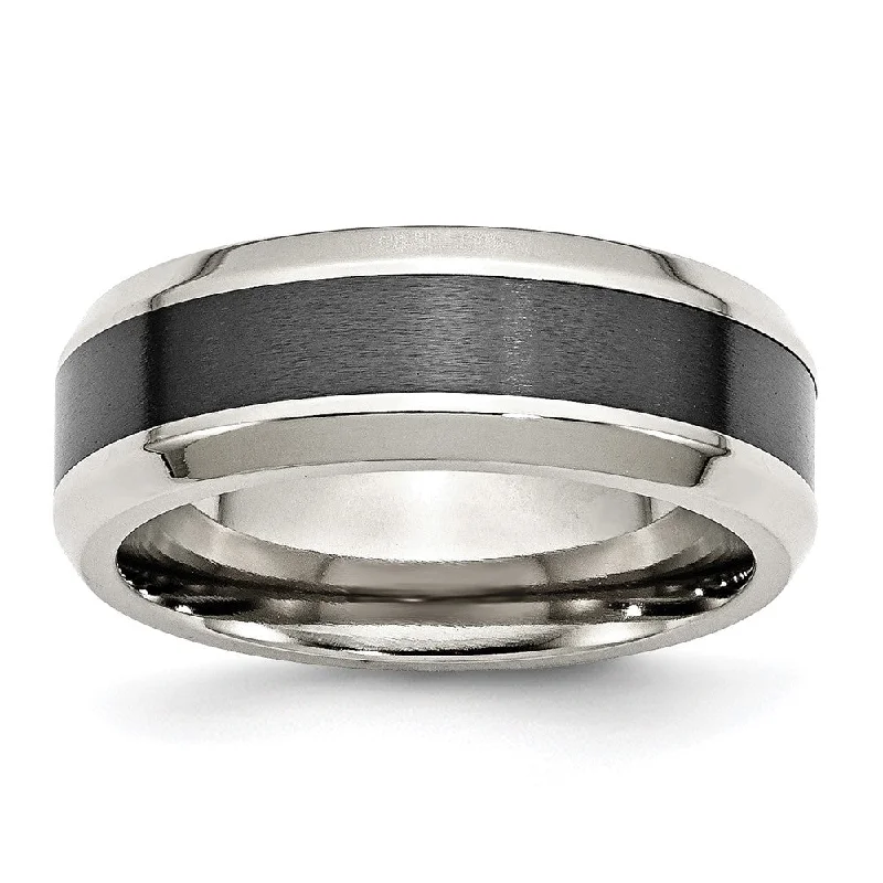 8mm Stainless Steel & Black Ceramic Center Beveled Standard Fit Band