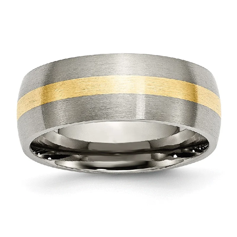 8mm Titanium & 14k Gold Inlay Brushed Domed Standard Fit Band