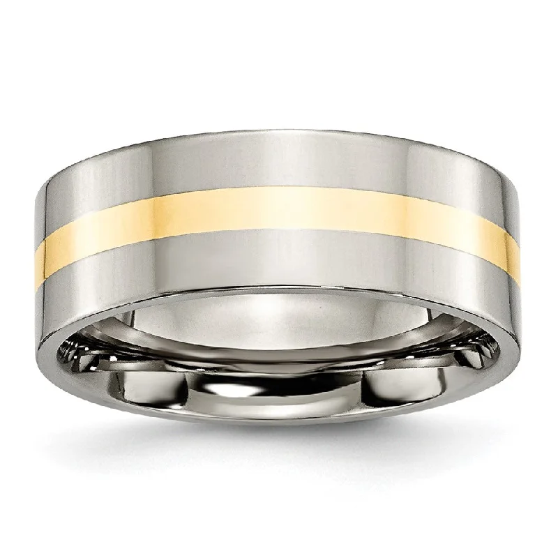 8mm Titanium & 14k Gold Inlay Polished Flat Standard Fit Band