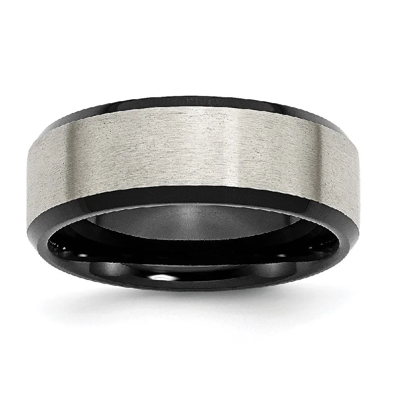 8mm Titanium Brushed & Black Plated Beveled Edge Comfort Fit Band