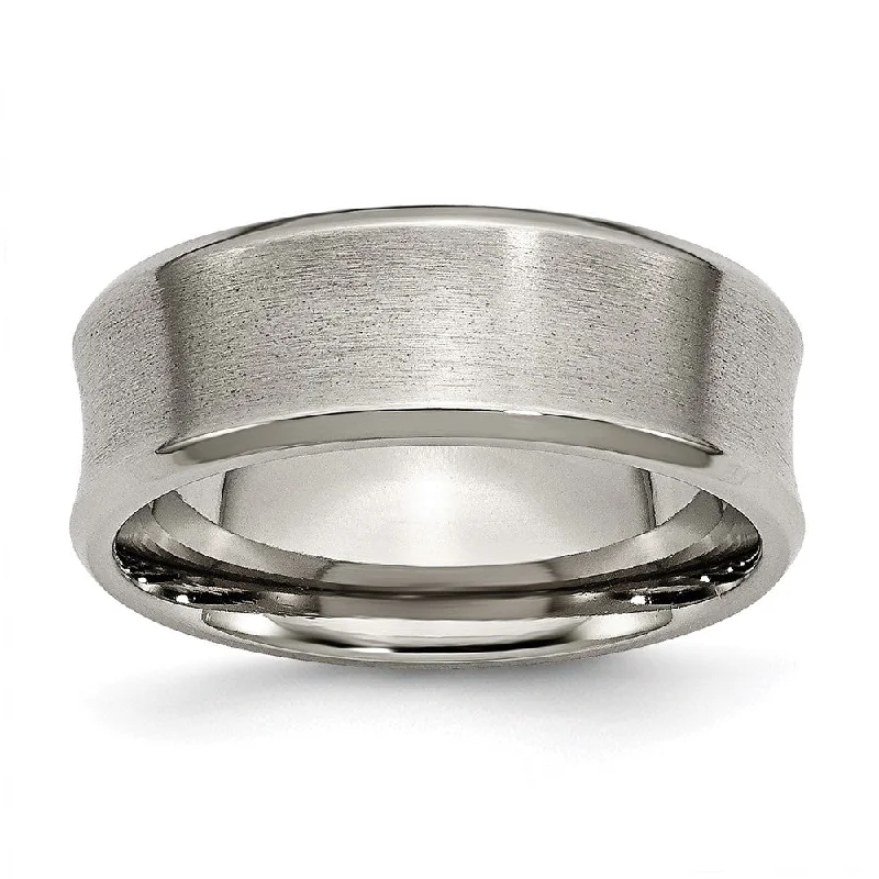 8mm Titanium Brushed Concave Polished Beveled Edge Standard Fit Band