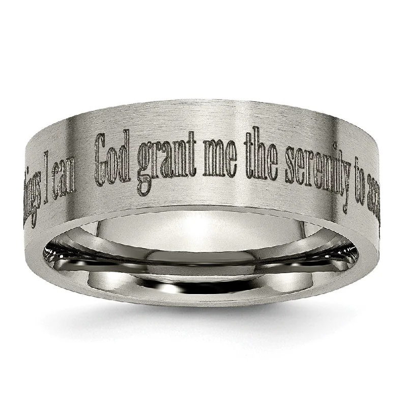 8mm Titanium Brushed Serenity Prayer Flat Standard Fit Band