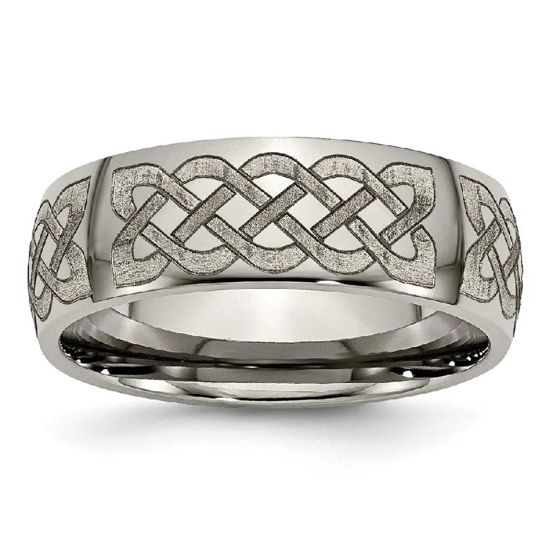 8mm Titanium Celtic Etched & Polished Domed Standard Fit Band